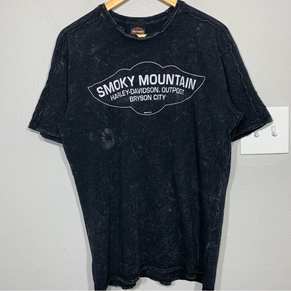 Harley Davidson Smoky Mountain North‎ Carolina Black Acid Wash Tee Medium